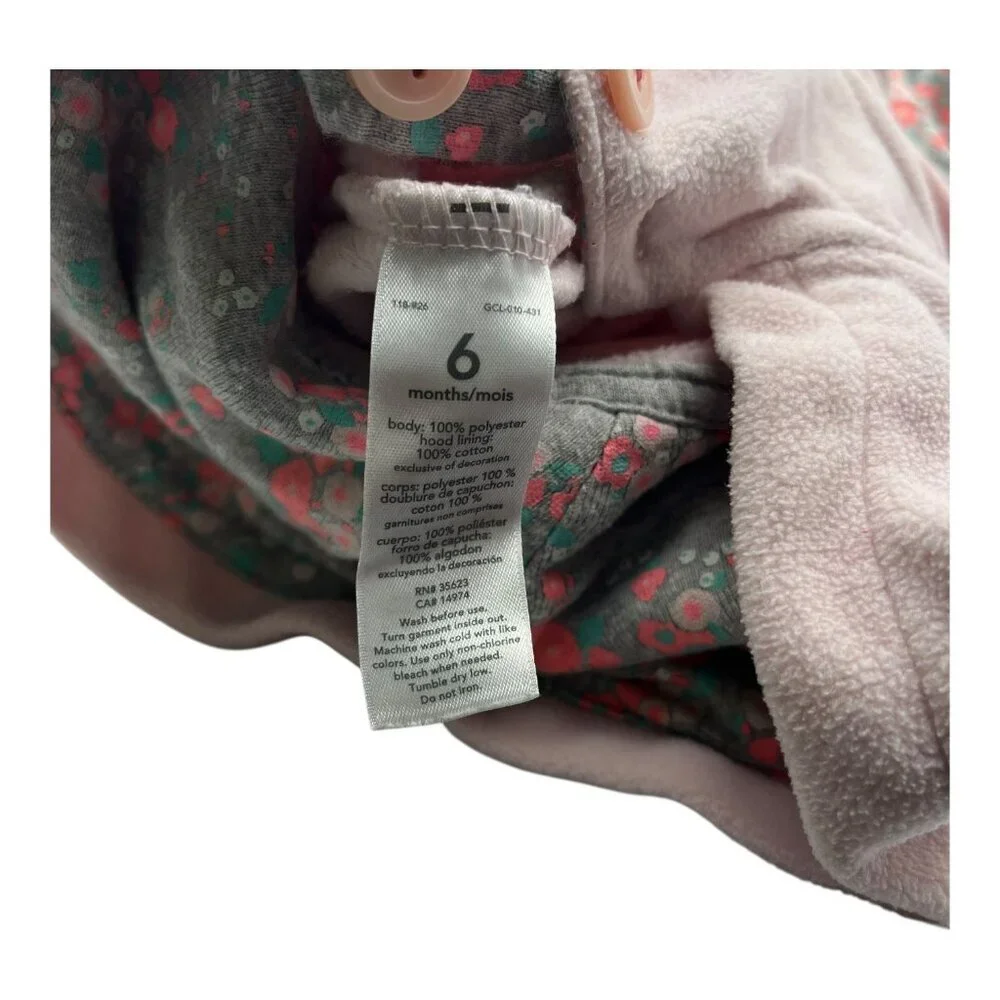 Lot Of 2 Carter’s Baby Hooded Fleece One‎ Piece 6-9M Heart Pink Floral Pocket